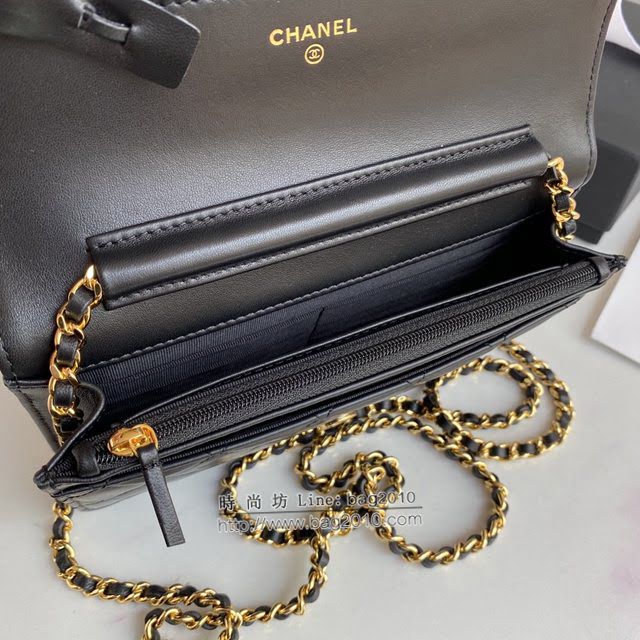 Chanel女包 香奈兒2021早春新款WOC發財包 Chanel小羊皮彩鑽扣鏈條斜挎包 A1943  djc4228